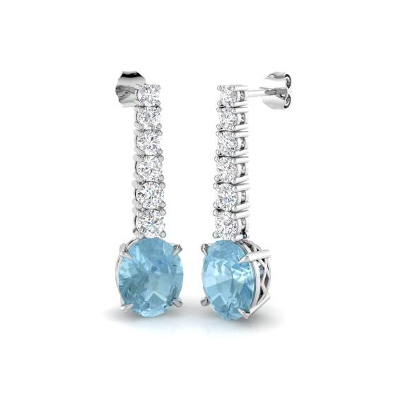 Oval Aquamarine and Round Diamond Drop Earrings