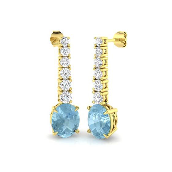 Oval Aquamarine and Round Diamond Drop Earrings