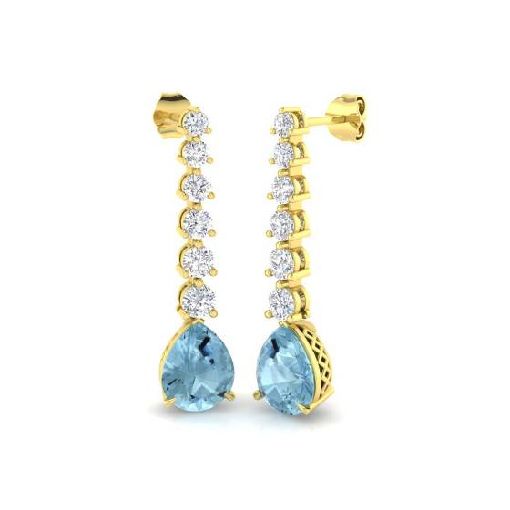 Pear Aquamarine and Round Diamond Drop Earrings
