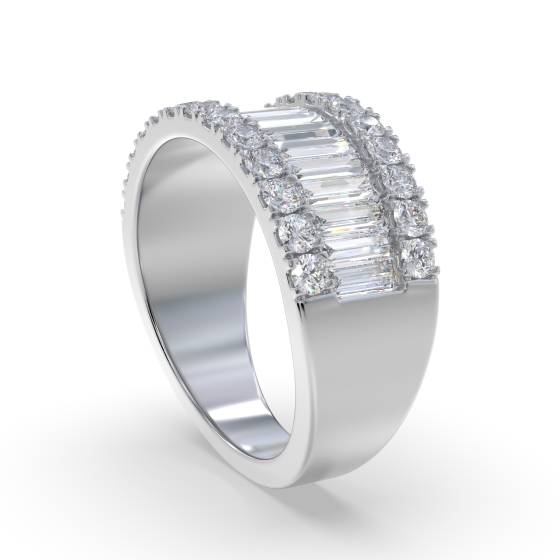 2.00ct Round and Baguette Diamond Multi Row Dress Ring