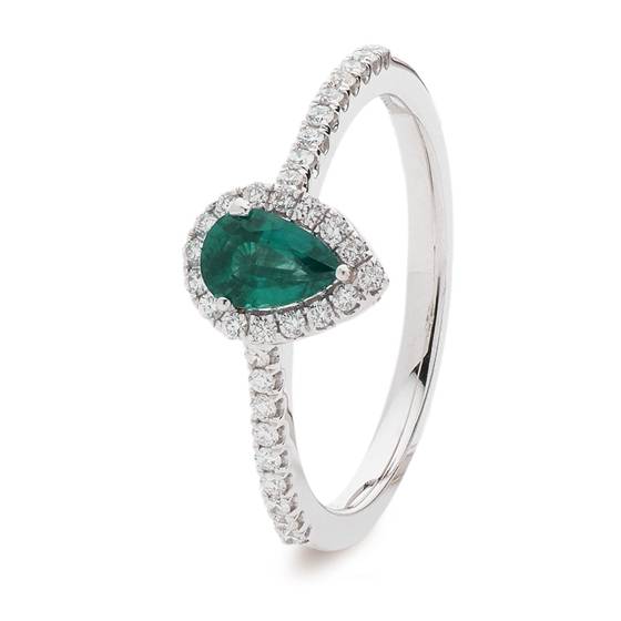 0.50ct VS/E-F Pear Emerald Halo Shoulder Set Ring