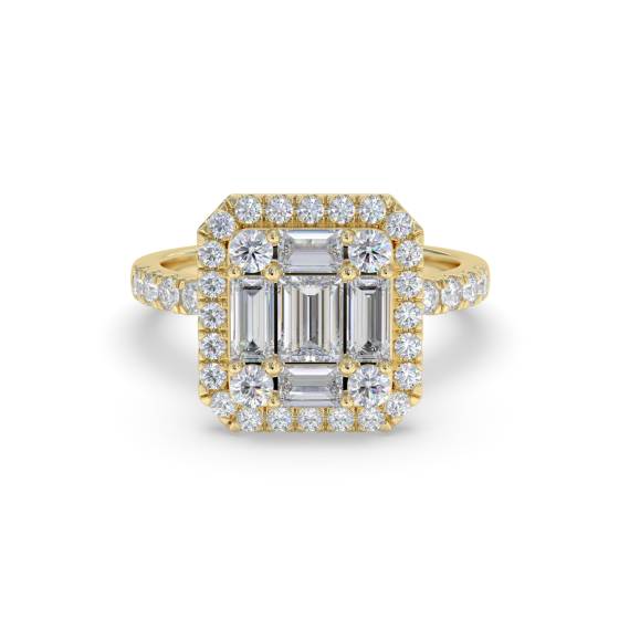 0.85ct Modern Round and Baguette Diamond Cluster Ring