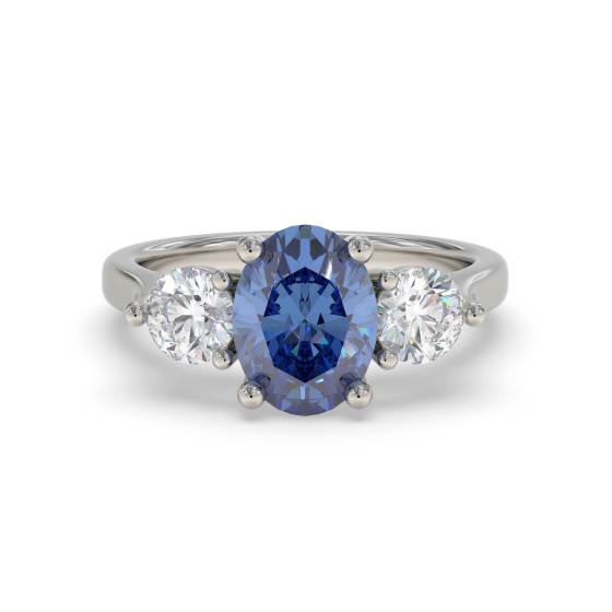 0.70ct Oval Blue Sapphire and Diamond Trilogy Ring