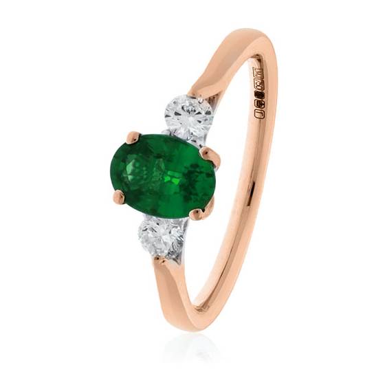 1.20ct Oval Green Emerald and Diamond Trilogy Ring