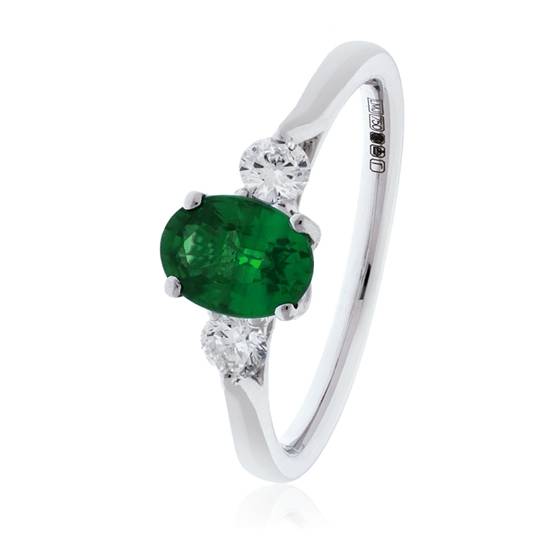1.20ct Oval Green Emerald and Diamond Trilogy Ring