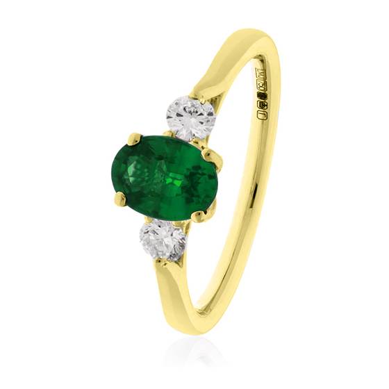 1.60ct Oval Green Emerald and Diamond Trilogy Ring