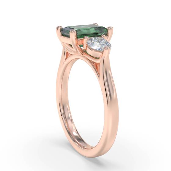0.70ct Green Emerald and Diamond Trilogy Ring