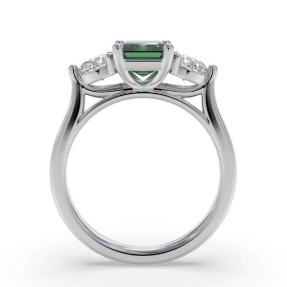 0.70ct Green Emerald and Diamond Trilogy Ring