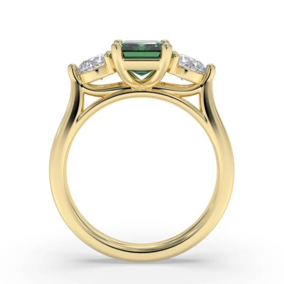 0.70ct Green Emerald and Diamond Trilogy Ring