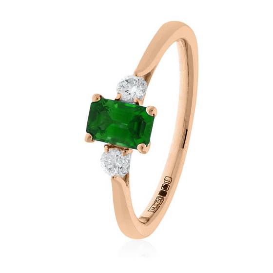 1.00ct Green Emerald and Diamond Trilogy Ring