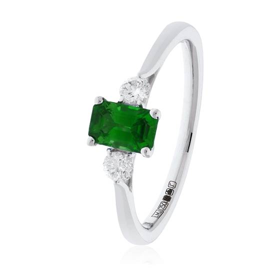 1.00ct Green Emerald and Diamond Trilogy Ring