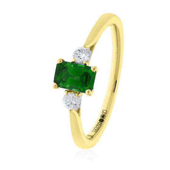 1.00ct Green Emerald and Diamond Trilogy Ring