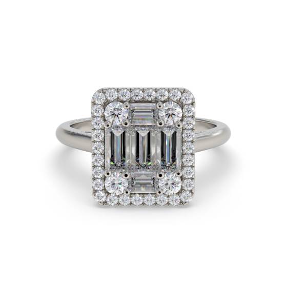 1.00ct Round and Baguette Diamond Cluster Ring