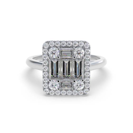 1.00ct Round and Baguette Diamond Cluster Ring