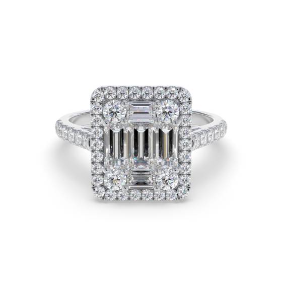0.60ct Modern Round and Baguette Diamond Cluster Ring