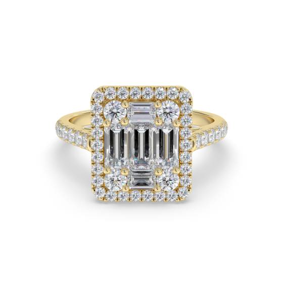 0.60ct Modern Round and Baguette Diamond Cluster Ring