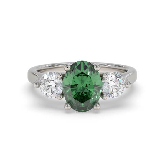 0.60ct Oval Green Emerald and Diamond Trilogy Ring