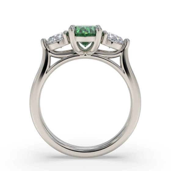 0.60ct Oval Green Emerald and Diamond Trilogy Ring