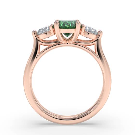 0.60ct Oval Green Emerald and Diamond Trilogy Ring