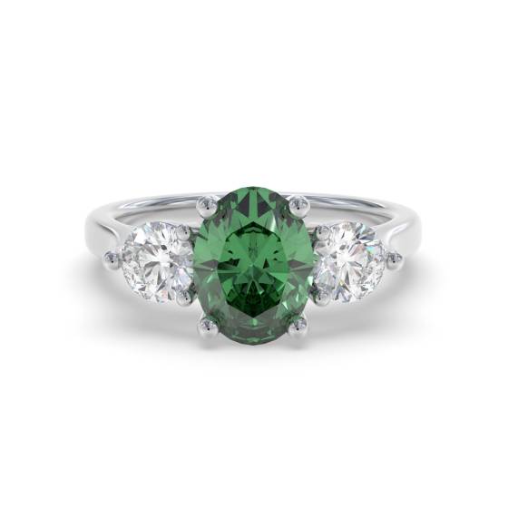 0.60ct Oval Green Emerald and Diamond Trilogy Ring