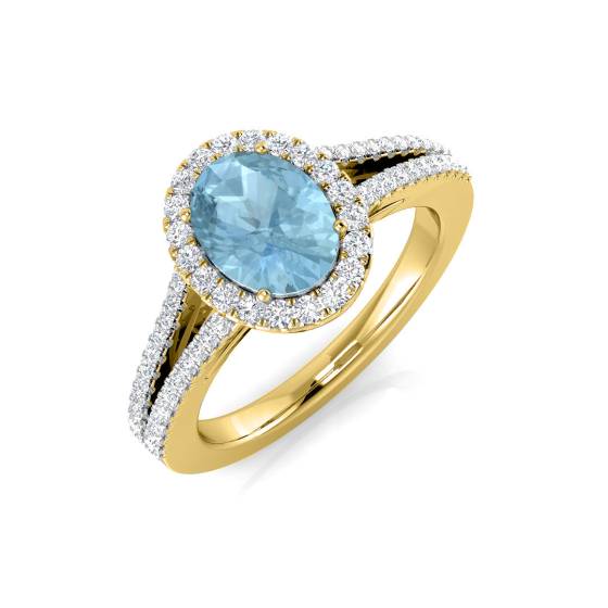 Oval Aquamarine and Round Diamond Split Shoulder Set Ring