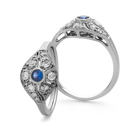 0.39ct VS/E-F Blue Sapphire and Natural Diamond Ring