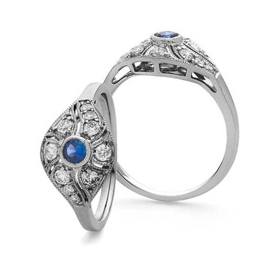 0.39ct VS/E-F Blue Sapphire and Natural Diamond Ring