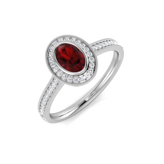 0.70ct VS/E-F Oval Diamond Garnet Bezel Set Ring