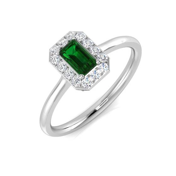 0.50ct VS/E-F Emerald and Diamond Halo Ring