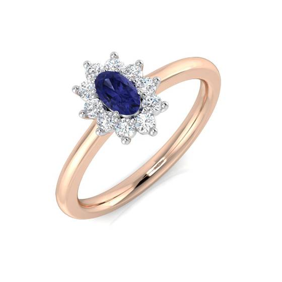 0.45ct VS/E-F Oval Tanzanite and Round Diamond Halo Ring