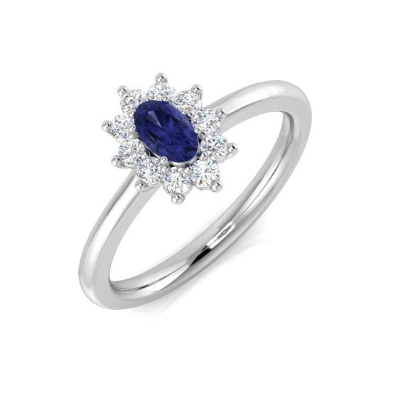 0.45ct VS/E-F Oval Tanzanite and Round Diamond Halo Ring