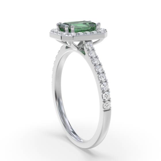 1.20ct VS/E-F Halo Shoulder Set Emerald and Diamond Gemstone Ring