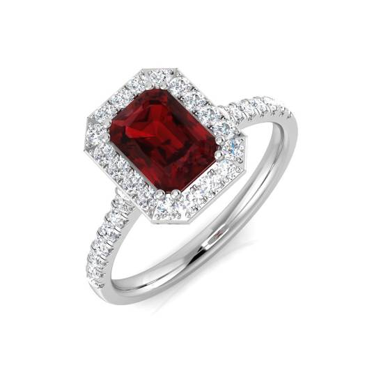 1.45ct VS/E-F Emerald and Round Diamond Garnet Ring