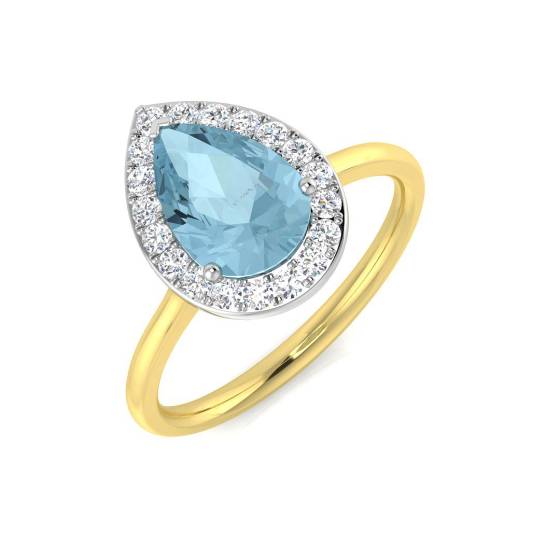 Pear Aquamarine and Round diamond Halo Ring
