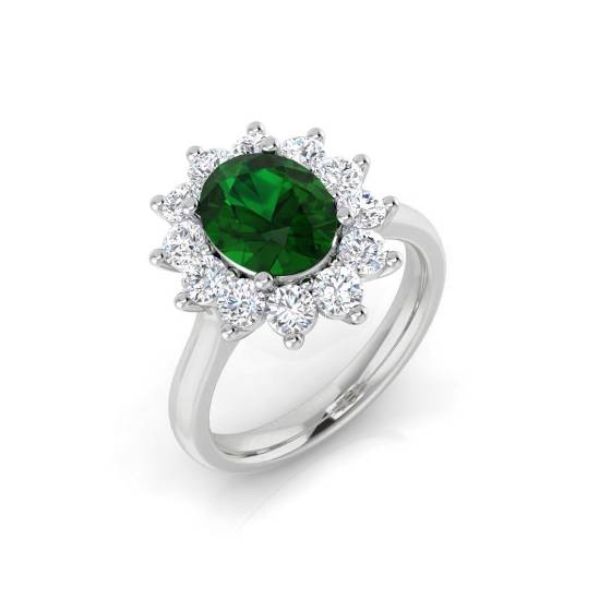 3.50ct VS/E-F Oval Emerald Halo and Diamond Gemstone Ring