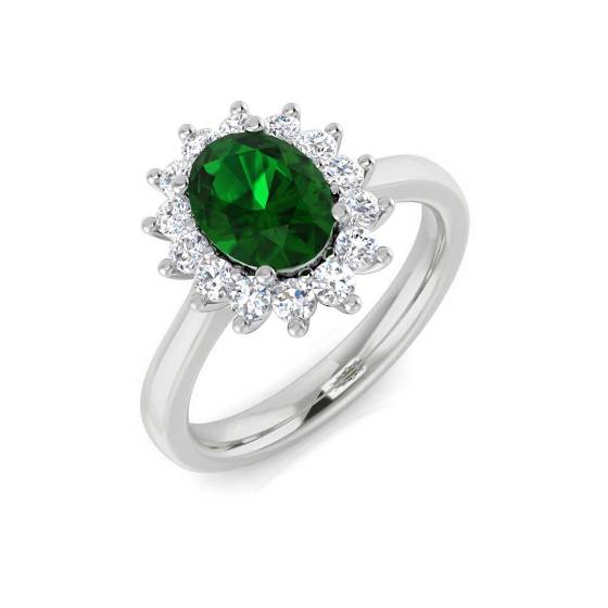 1.35ct VS/E-F Halo Set Emerald and Diamond Gemstone Ring