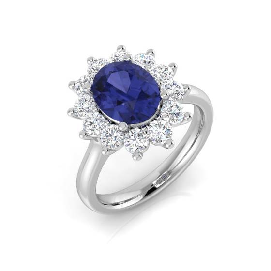 2.50ct VS/E-F Oval Tanzanite and Round Diamond Halo Ring