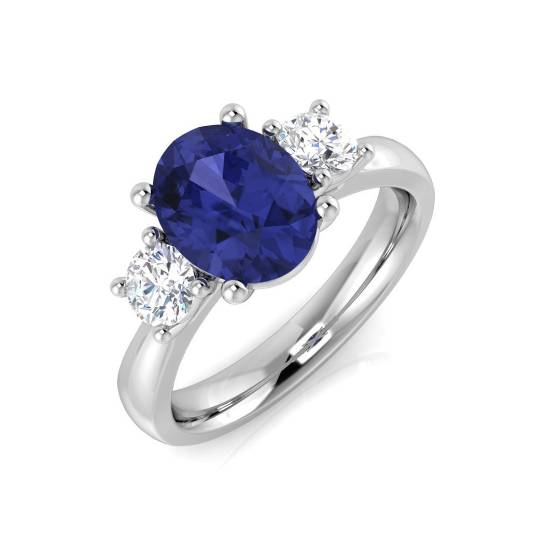 2.30ct VS/E-F Oval Tanzanite and Round Diamond Trilogy Ring