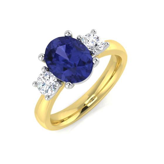 2.30ct VS/E-F Oval Tanzanite and Round Diamond Trilogy Ring