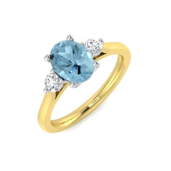 Oval Aquamarine and Round Diamond Trilogy Ring