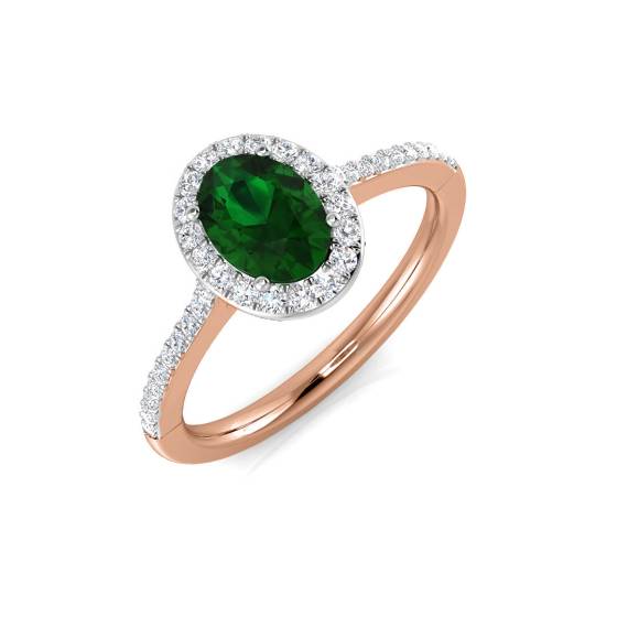 1.00ct VS/E-F Single Halo Emerald and Diamond Gemstone Ring