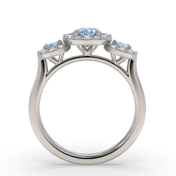 Oval Aquamarine and Round Diamond Trilogy Ring