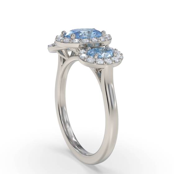 Oval Aquamarine and Round Diamond Trilogy Ring