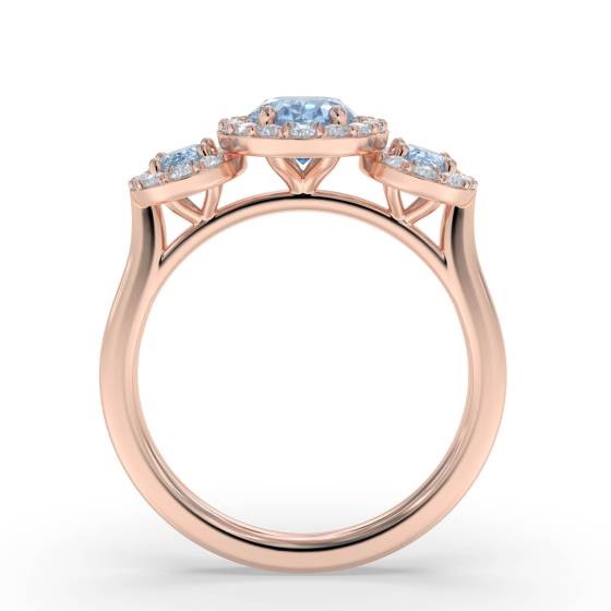 Oval Aquamarine and Round Diamond Trilogy Ring