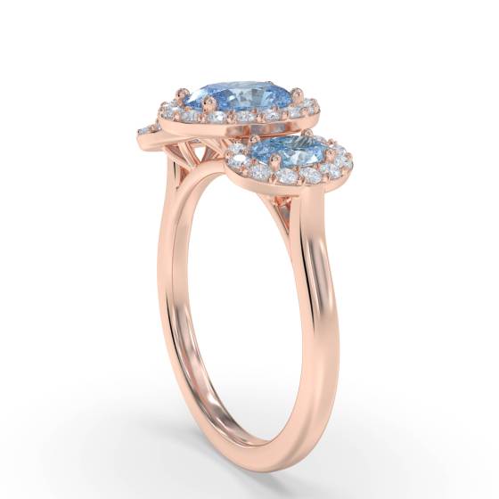 Oval Aquamarine and Round Diamond Trilogy Ring