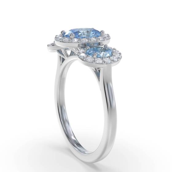 Oval Aquamarine and Round Diamond Trilogy Ring