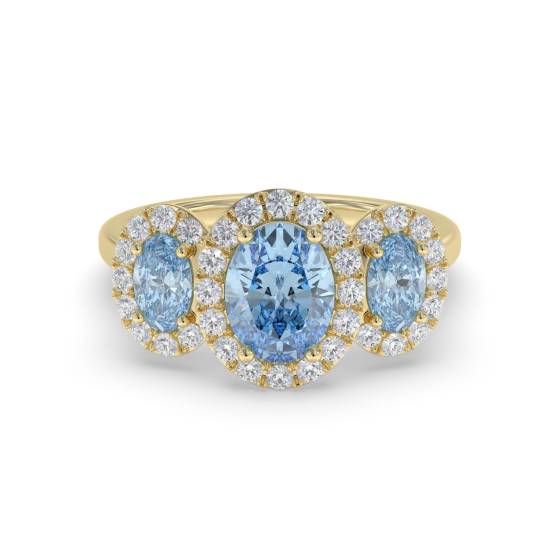 Oval Aquamarine and Round Diamond Trilogy Ring