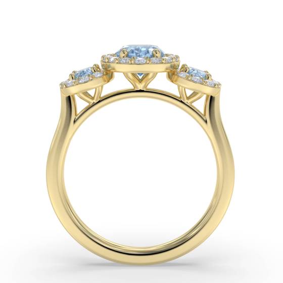 Oval Aquamarine and Round Diamond Trilogy Ring