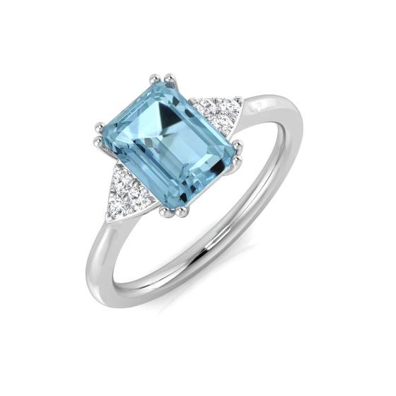 Emerald Aquamarine and Roun Diamond Side Stone Ring