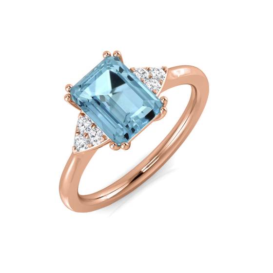 Emerald Aquamarine and Roun Diamond Side Stone Ring